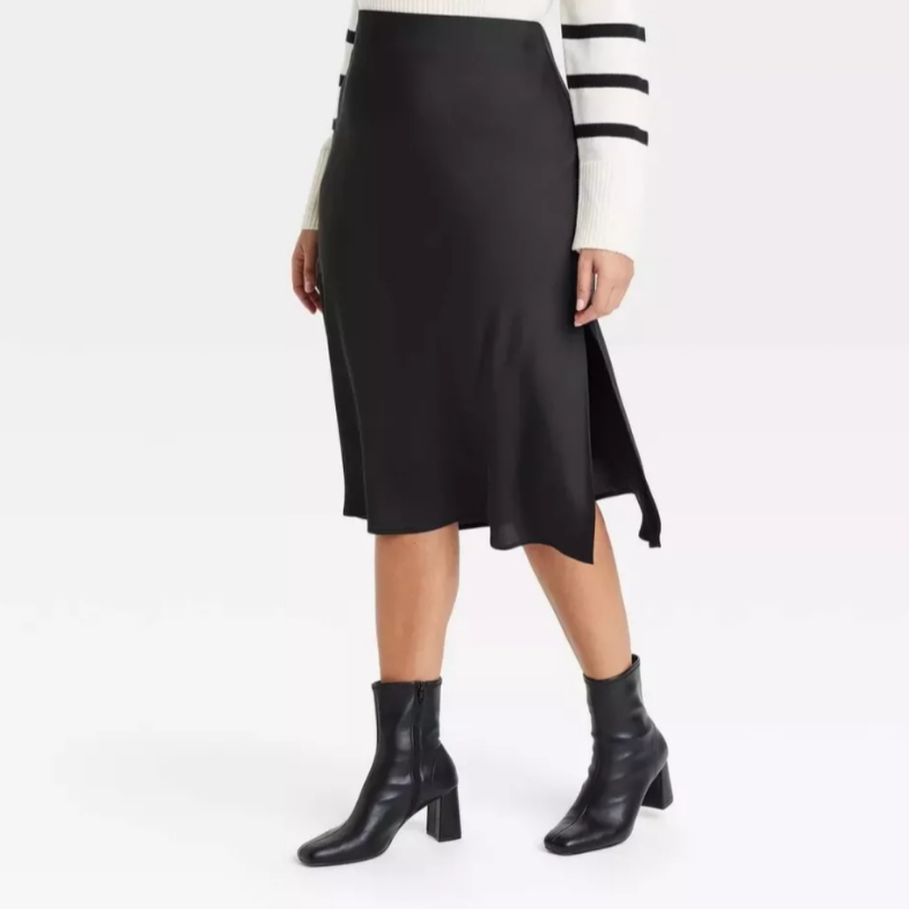 A New Day Women's Plus Size A-Line Midi Slip Skirt Black 4x